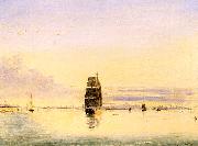 Clement Drew Boston Harbor at Sunset oil painting